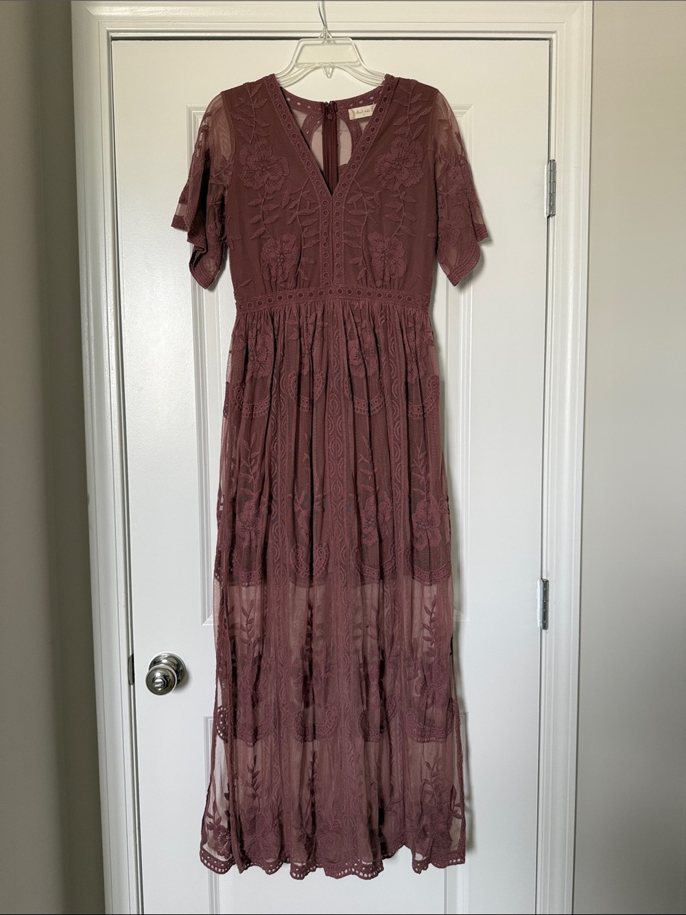 Altar'd State Dusty Mauve Lace Maxi Dress